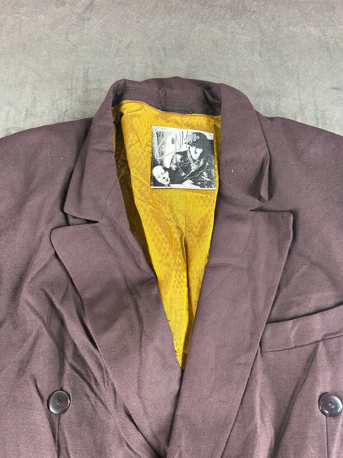 Blazer doppiopetto prugna con fodera gialla vintage – Uomo Taglia L