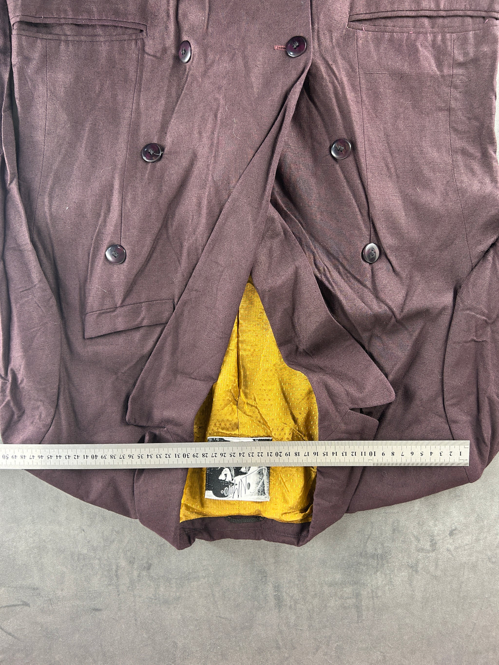Blazer doppiopetto prugna con fodera gialla vintage – Uomo Taglia L