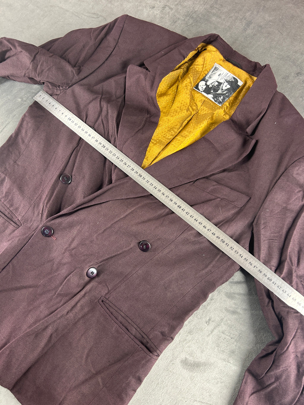 Blazer doppiopetto prugna con fodera gialla vintage – Uomo Taglia L
