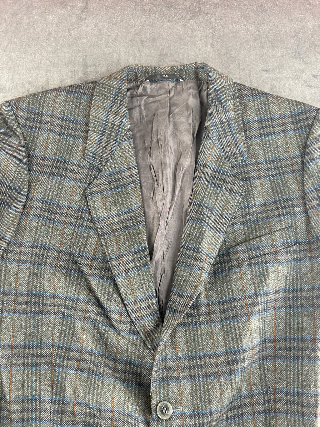 Blazer a quadri grigio e blu René Lezard in lana vintage – Uomo Taglia 2XL (IT 54)