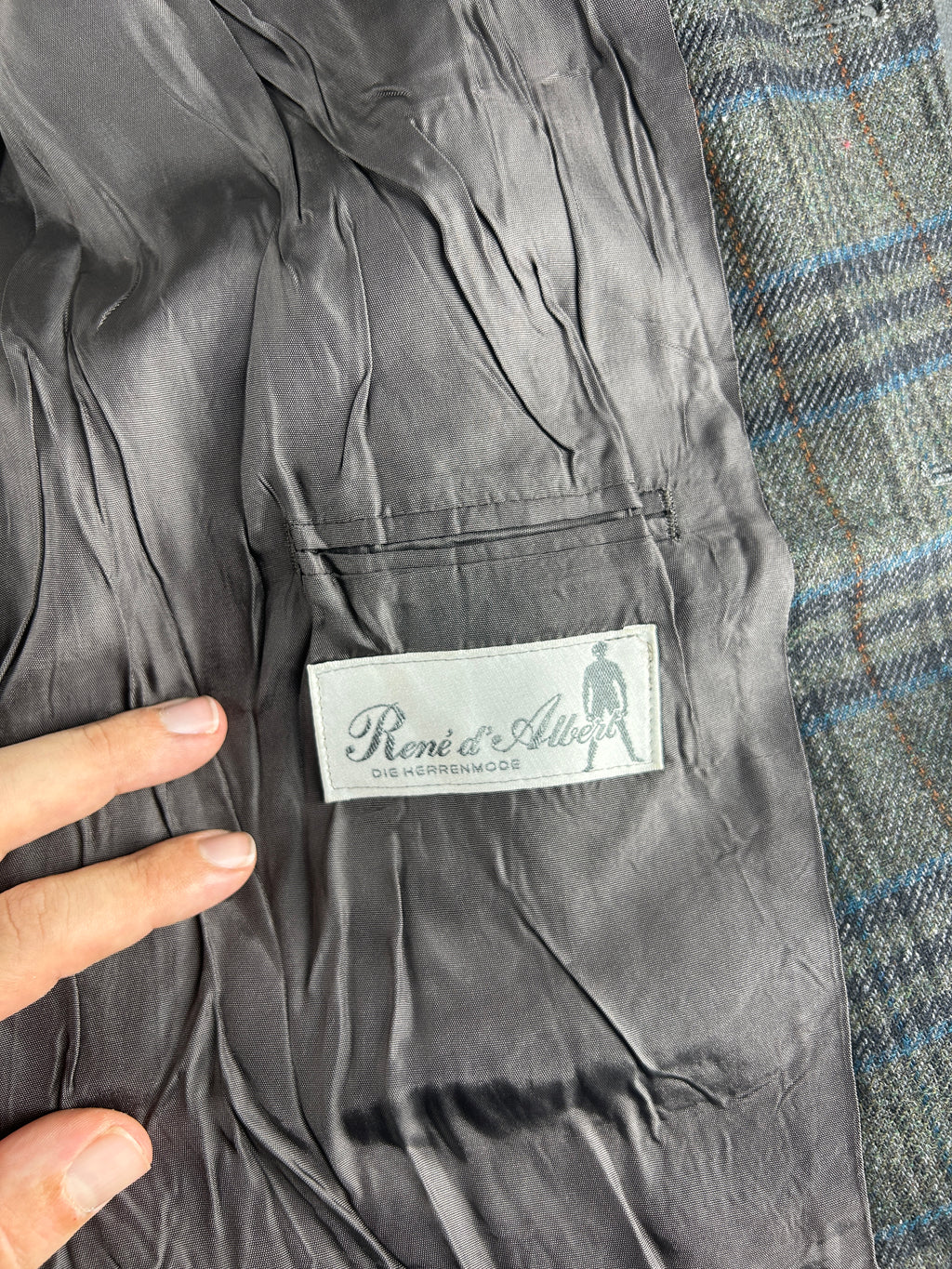 Blazer a quadri grigio e blu René Lezard in lana vintage – Uomo Taglia 2XL (IT 54)