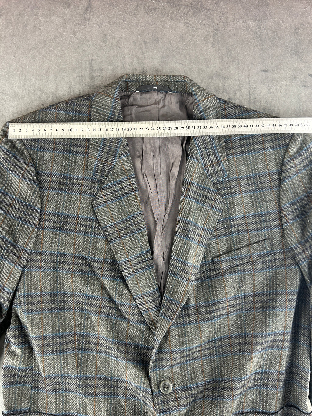 Blazer a quadri grigio e blu René Lezard in lana vintage – Uomo Taglia 2XL (IT 54)