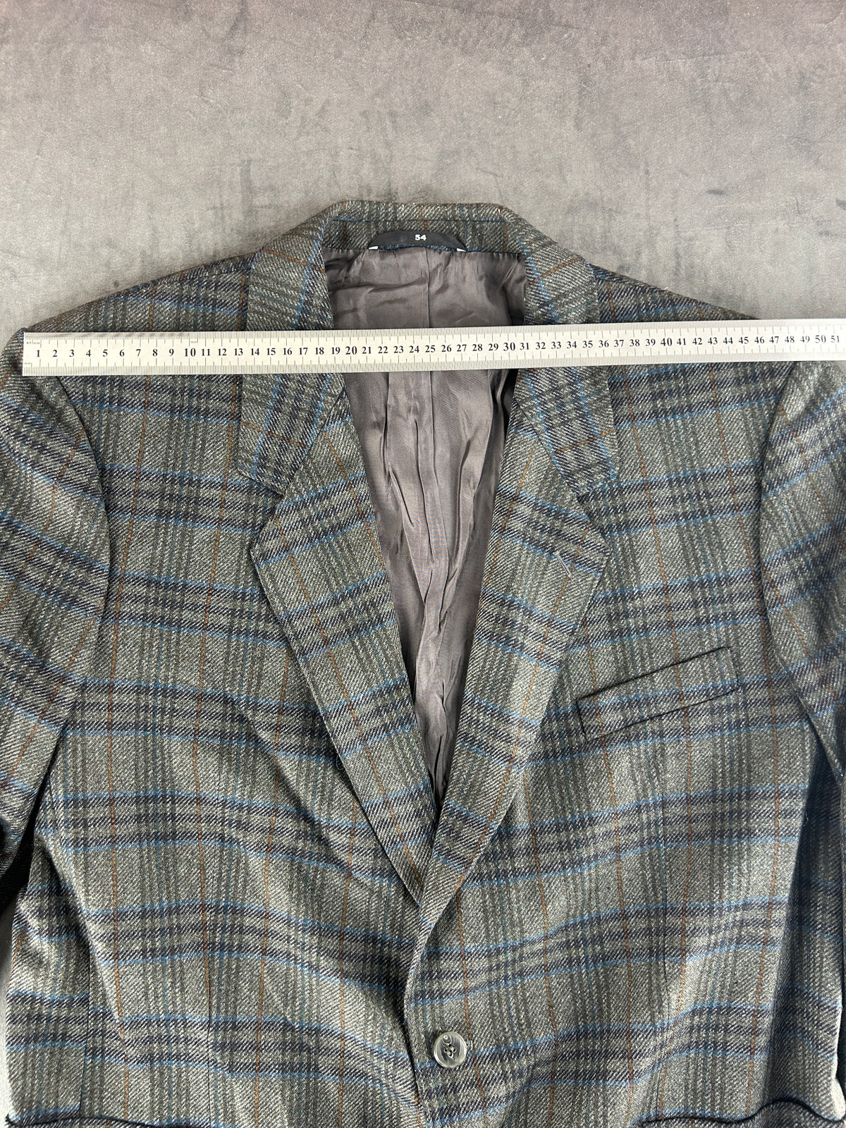 Blazer a quadri grigio e blu René Lezard in lana vintage – Uomo Taglia 2XL (IT 54)