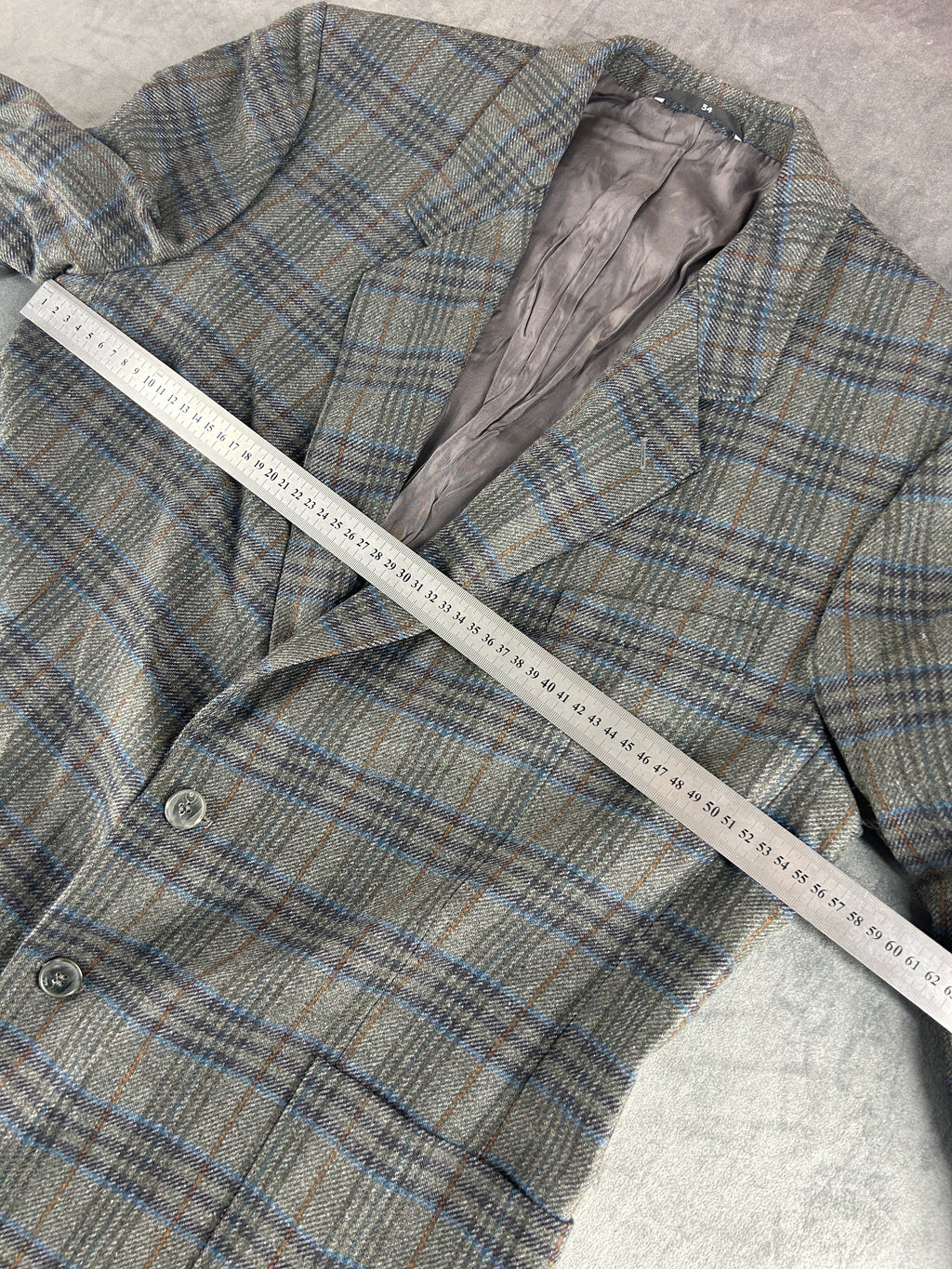 Blazer a quadri grigio e blu René Lezard in lana vintage – Uomo Taglia 2XL (IT 54)