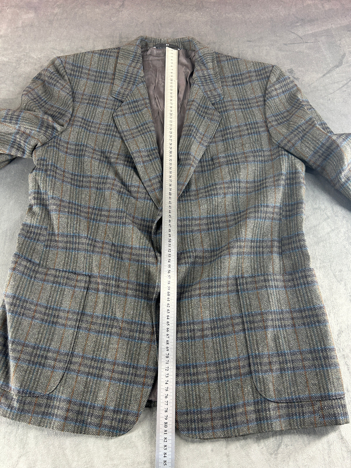 Blazer a quadri grigio e blu René Lezard in lana vintage – Uomo Taglia 2XL (IT 54)
