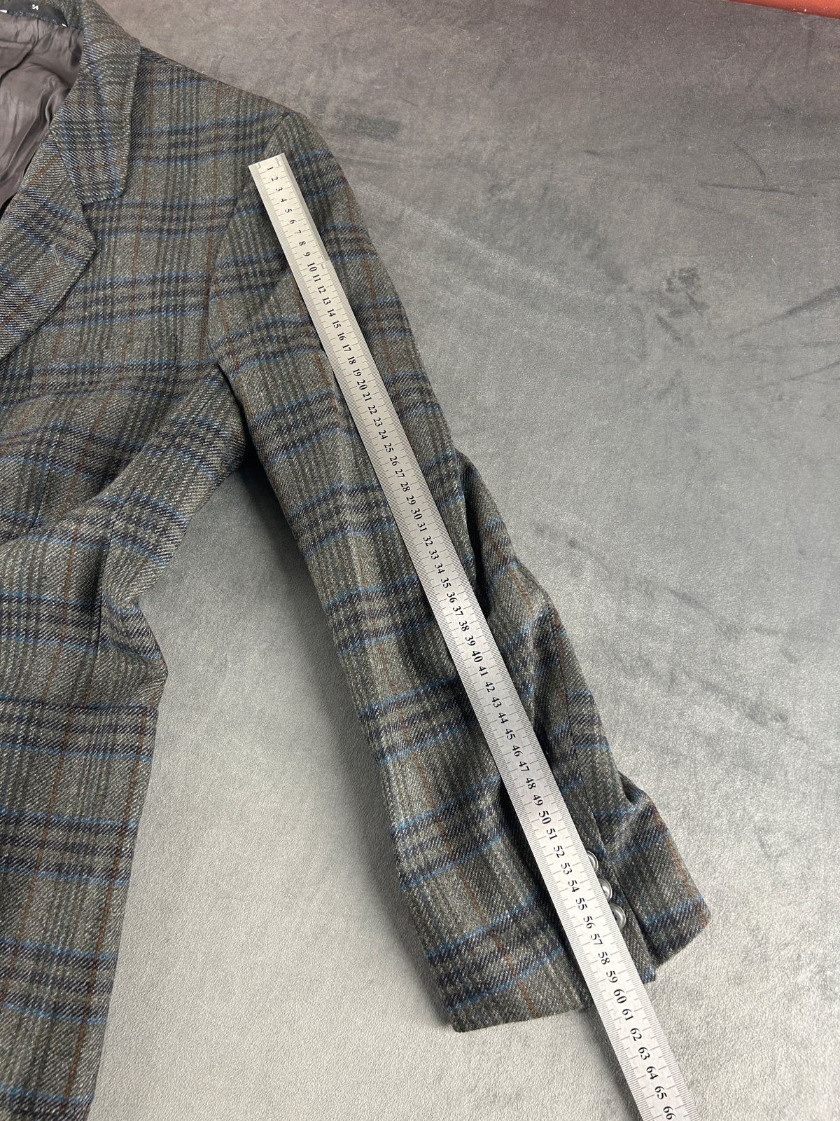 Blazer a quadri grigio e blu René Lezard in lana vintage – Uomo Taglia 2XL (IT 54)