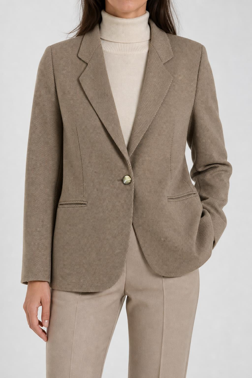 Blazer beige spinato Edward in lana vintage – Donna Taglia L