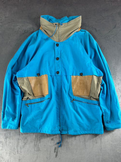 Anorak azzurro con tasche in camoscio vintage – Uomo Taglia L