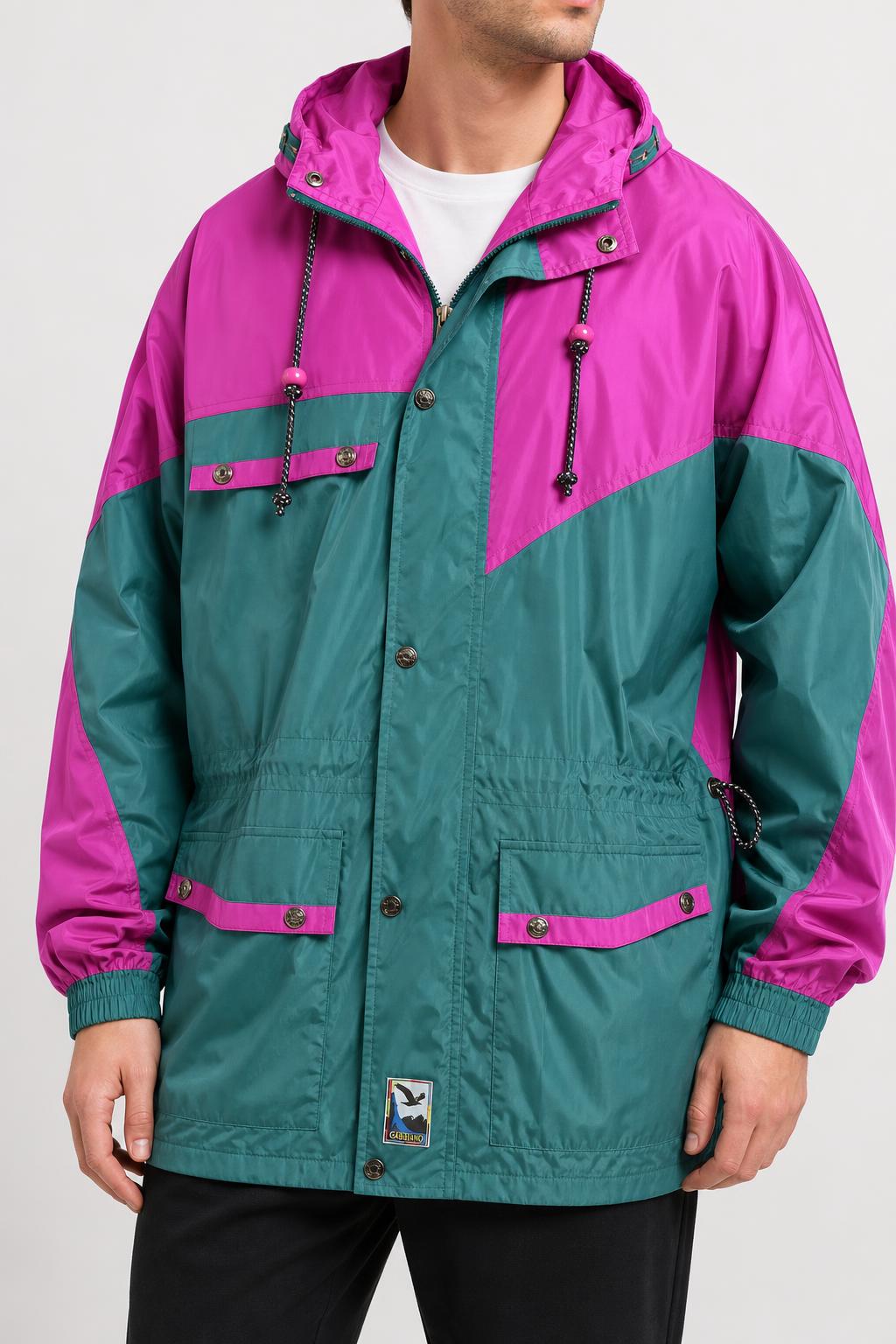Giacca a vento Salewa verde e fucsia vintage anni 90 – Uomo Taglia XL