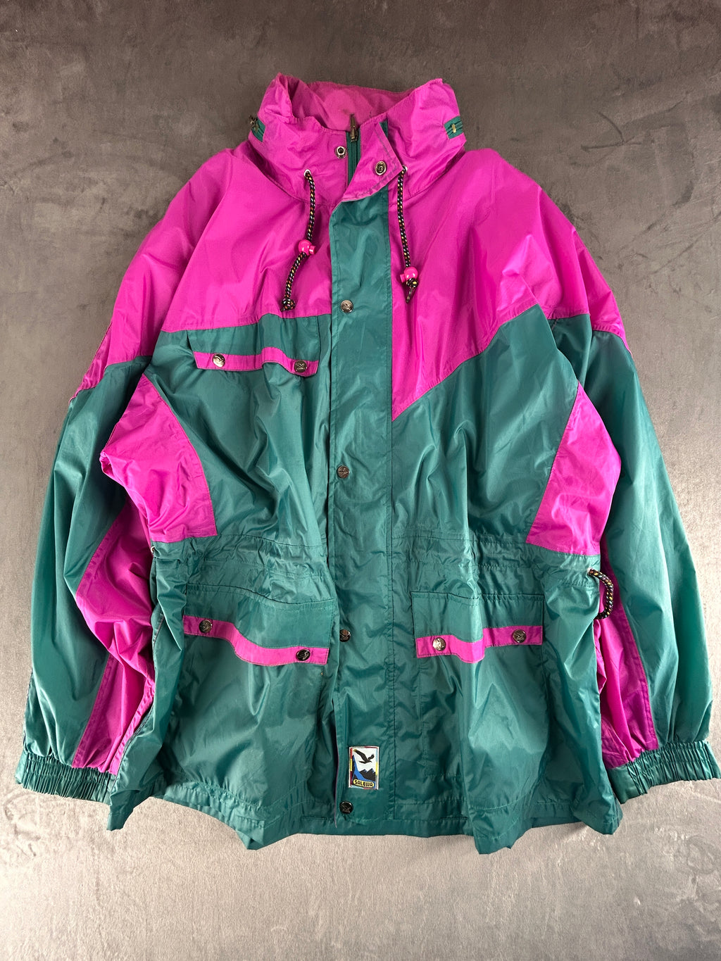 Giacca a vento Salewa verde e fucsia vintage anni 90 – Uomo Taglia XL