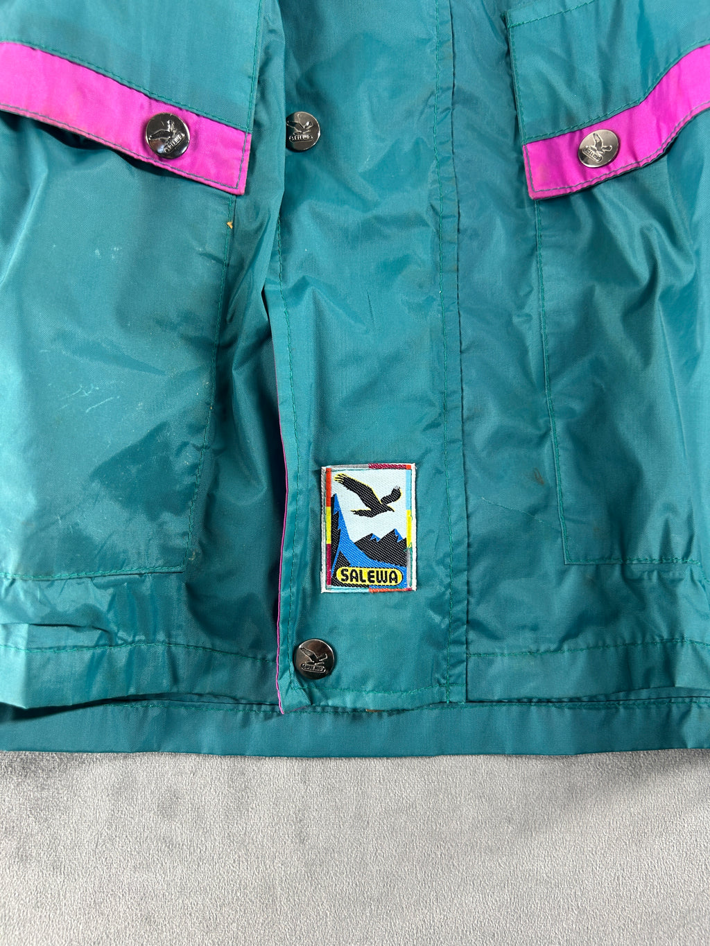 Giacca a vento Salewa verde e fucsia vintage anni 90 – Uomo Taglia XL