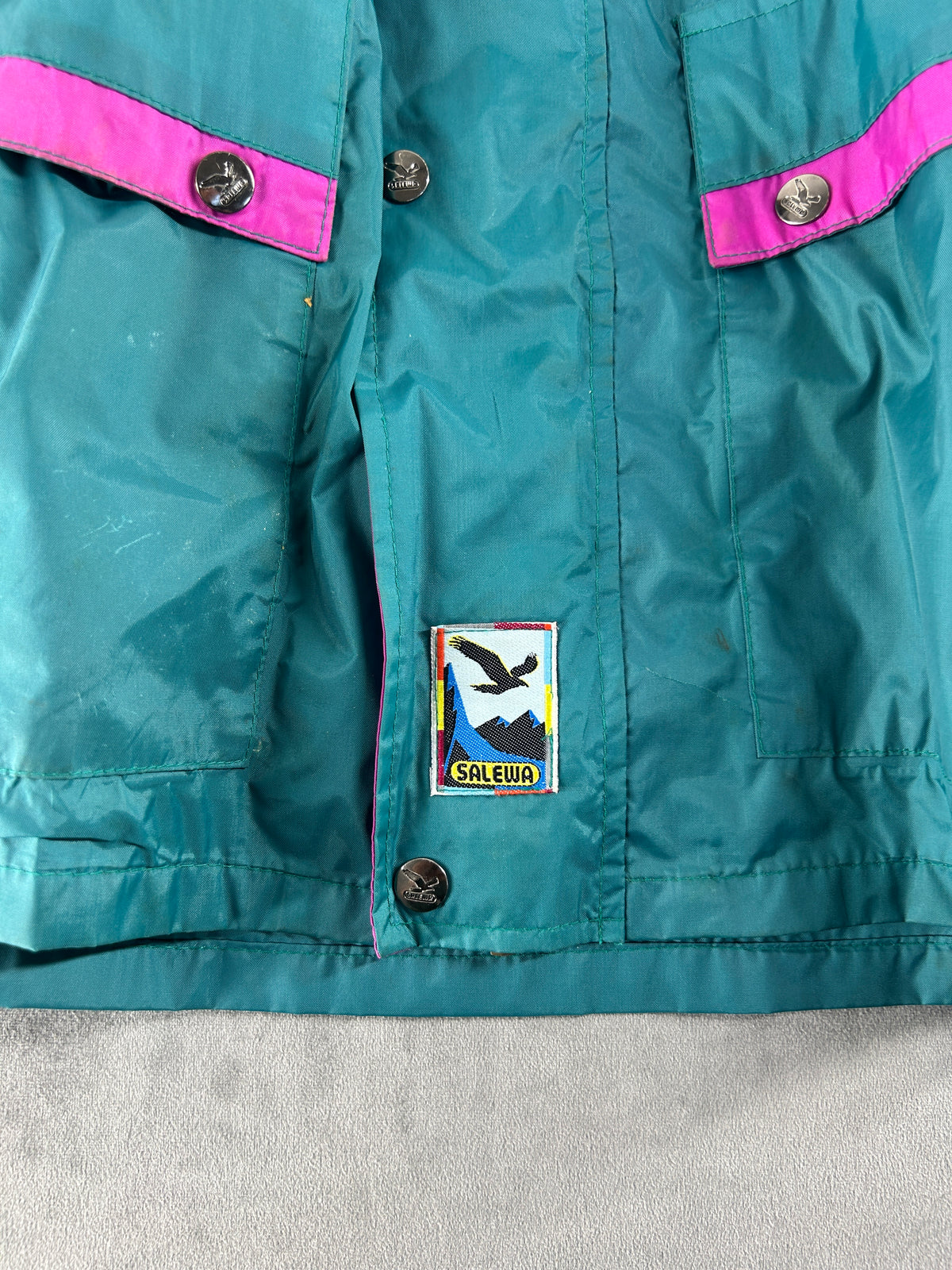 Giacca a vento Salewa verde e fucsia vintage anni 90 – Uomo Taglia XL