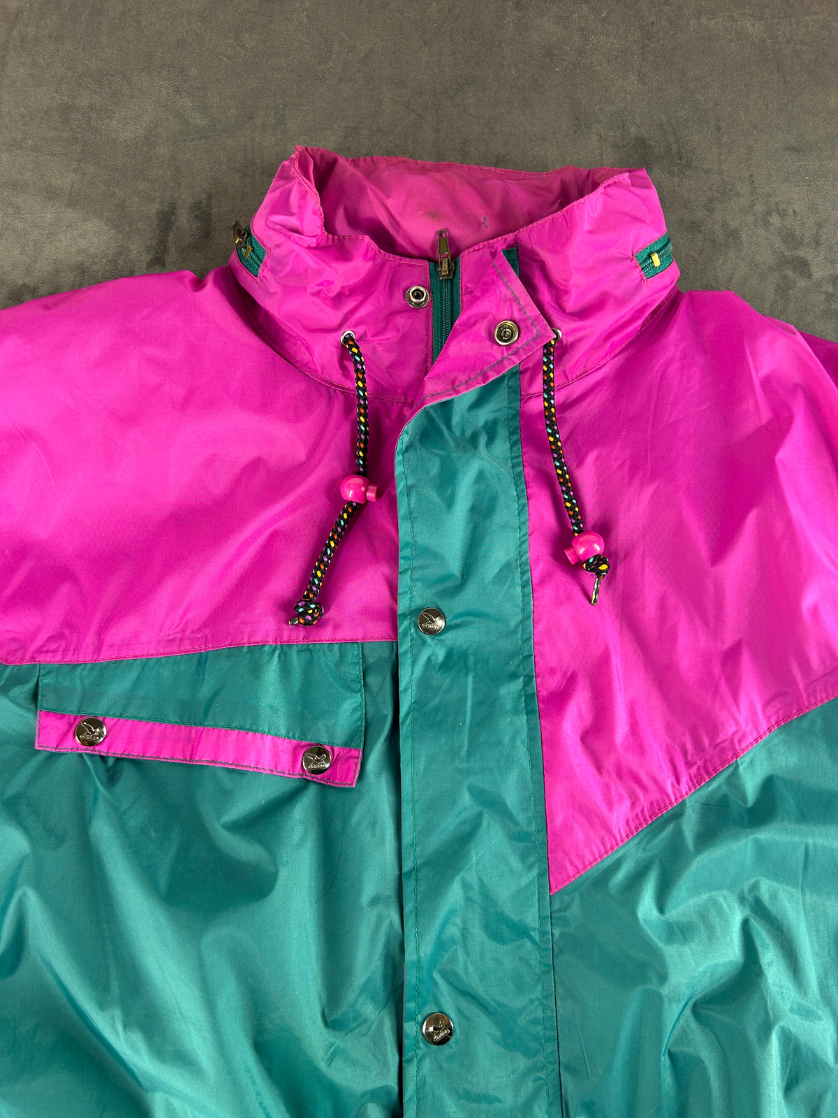 Giacca a vento Salewa verde e fucsia vintage anni 90 – Uomo Taglia XL