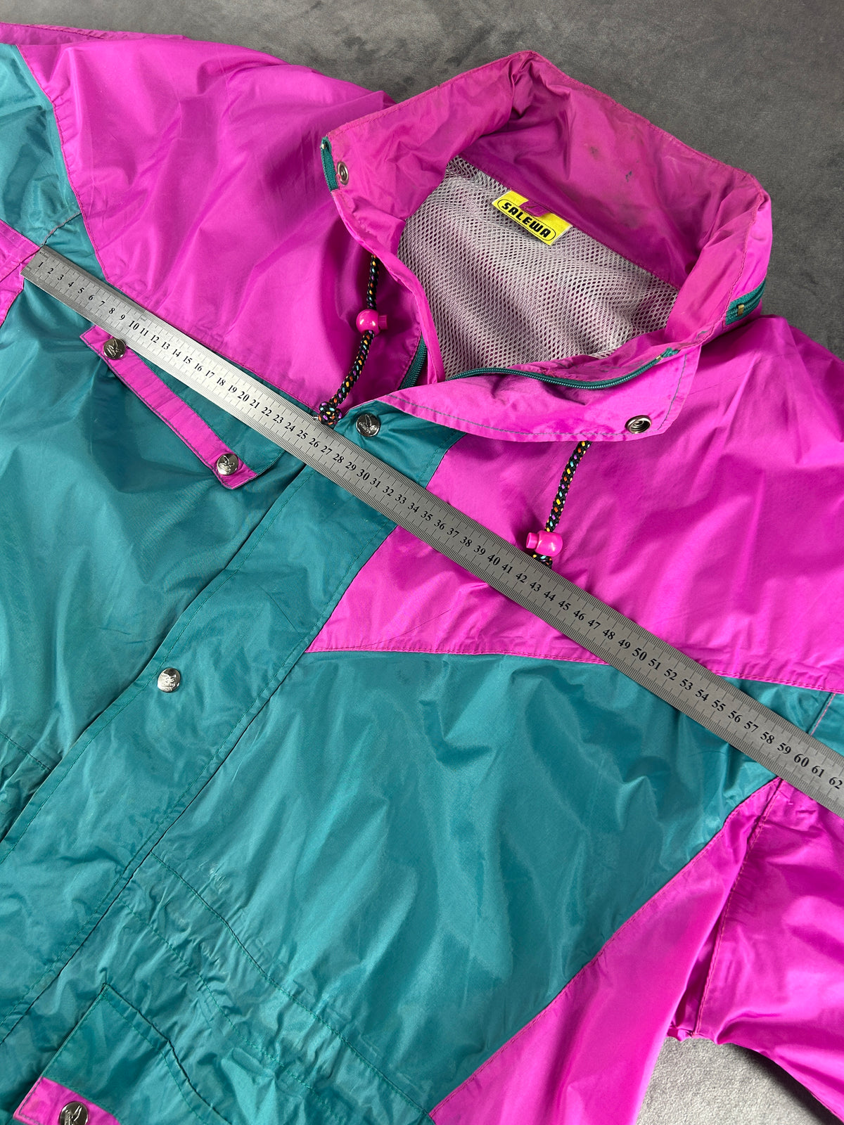 Giacca a vento Salewa verde e fucsia vintage anni 90 – Uomo Taglia XL