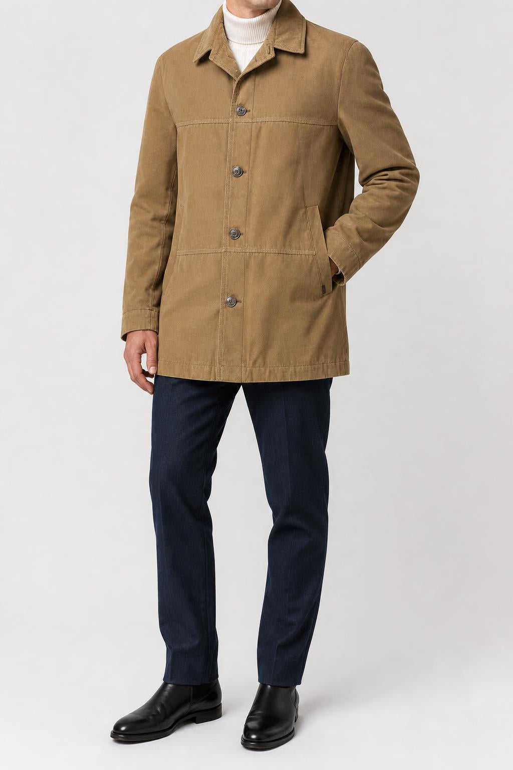Car coat effetto camoscio cammello Chevy vintage – Uomo Taglia M (IT 48)