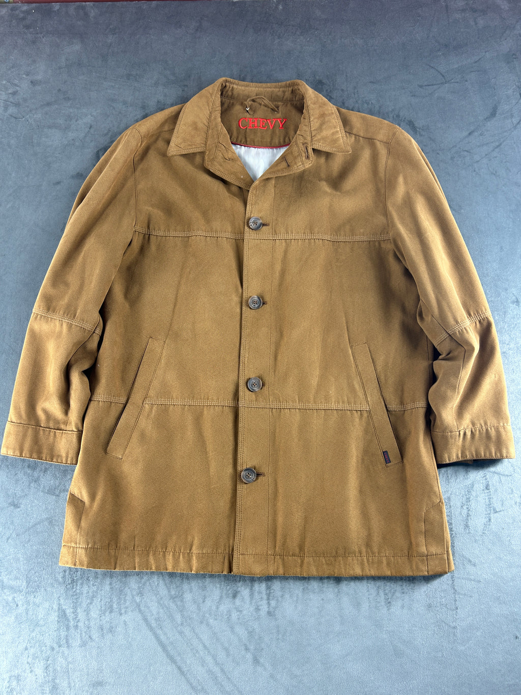 Car coat effetto camoscio cammello Chevy vintage – Uomo Taglia M (IT 48)
