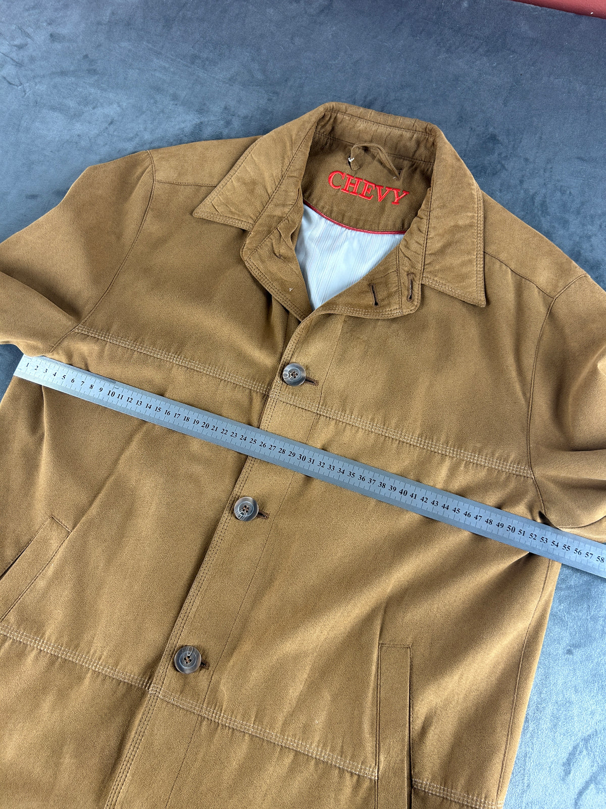 Car coat effetto camoscio cammello Chevy vintage – Uomo Taglia M (IT 48)