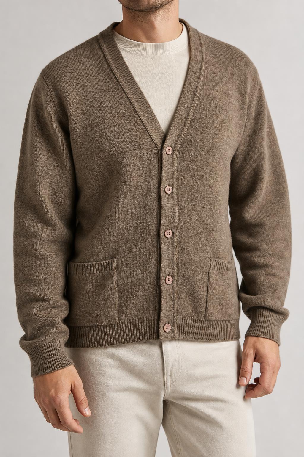 Cardigan scollo a V lana Jockey marrone vintage – Uomo Taglia L