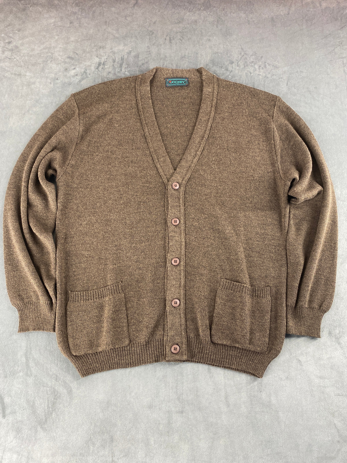 Cardigan scollo a V lana Jockey marrone vintage – Uomo Taglia L