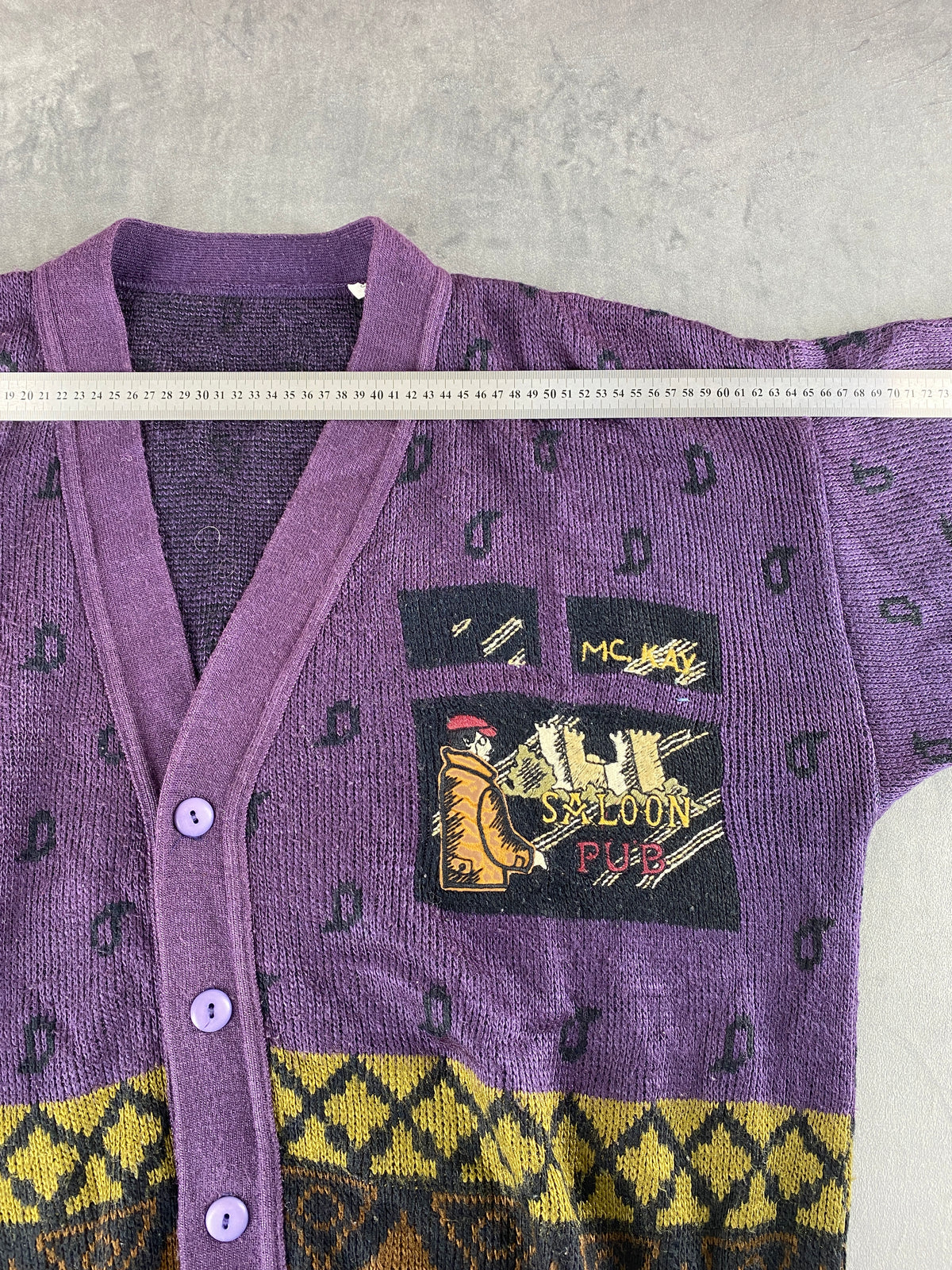 Cardigan scollo a V viola fantasia rombi vintage – Uomo Taglia L (IT 52)