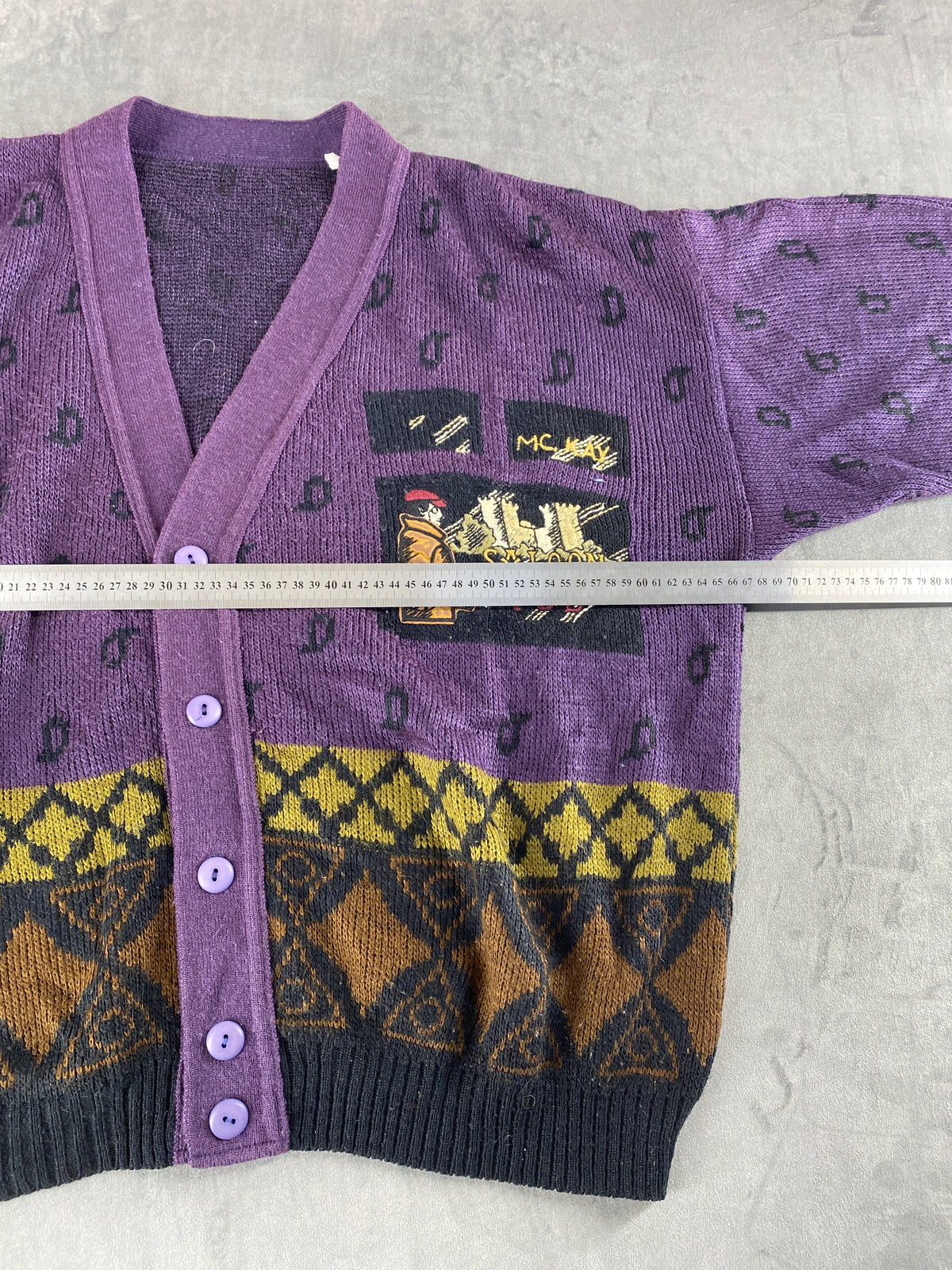 Cardigan scollo a V viola fantasia rombi vintage – Uomo Taglia L (IT 52)