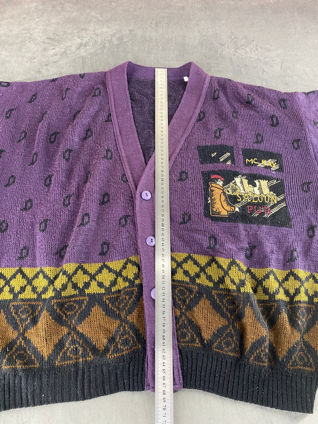 Cardigan scollo a V viola fantasia rombi vintage – Uomo Taglia L (IT 52)