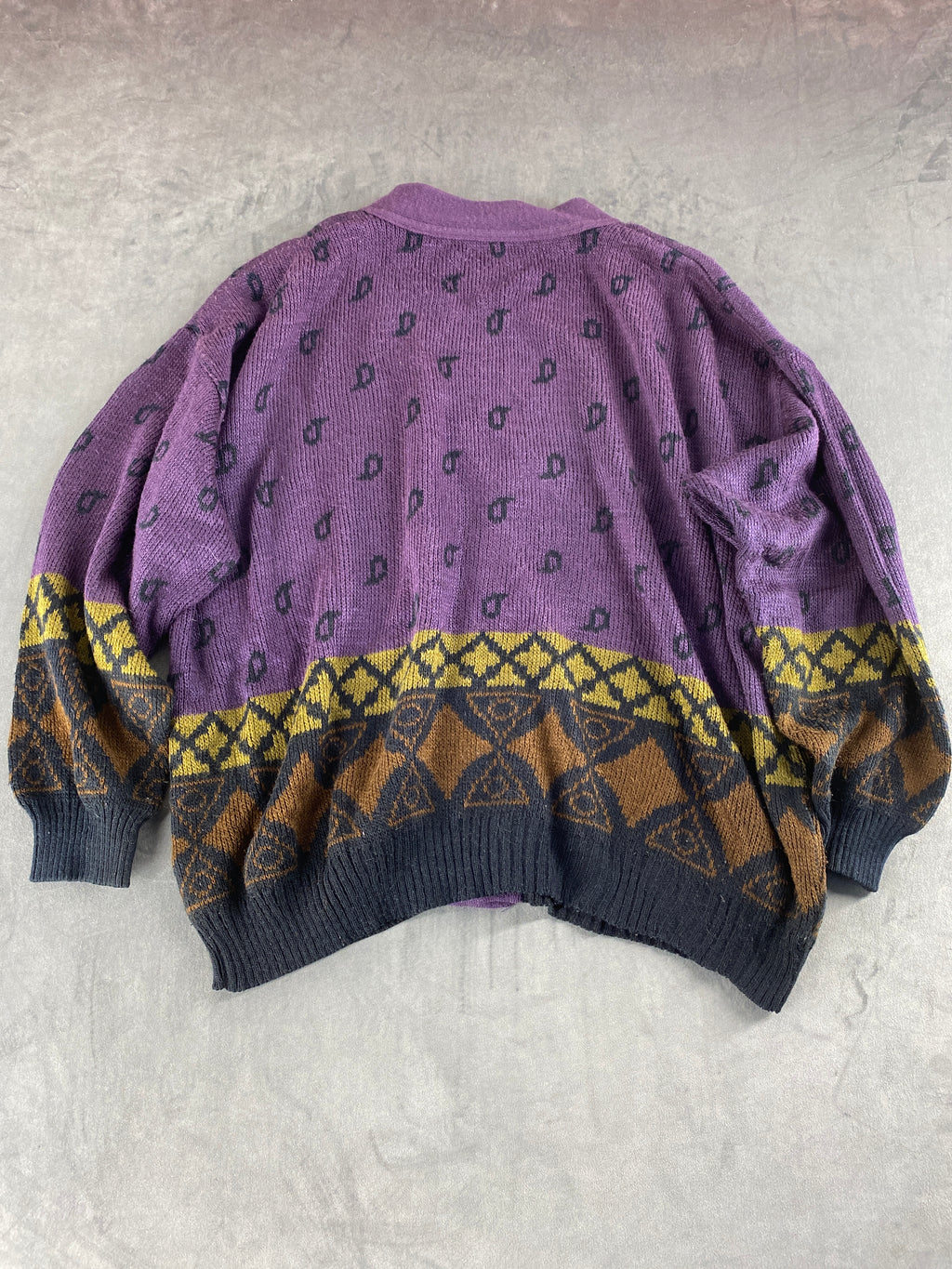 Cardigan scollo a V viola fantasia rombi vintage – Uomo Taglia L (IT 52)