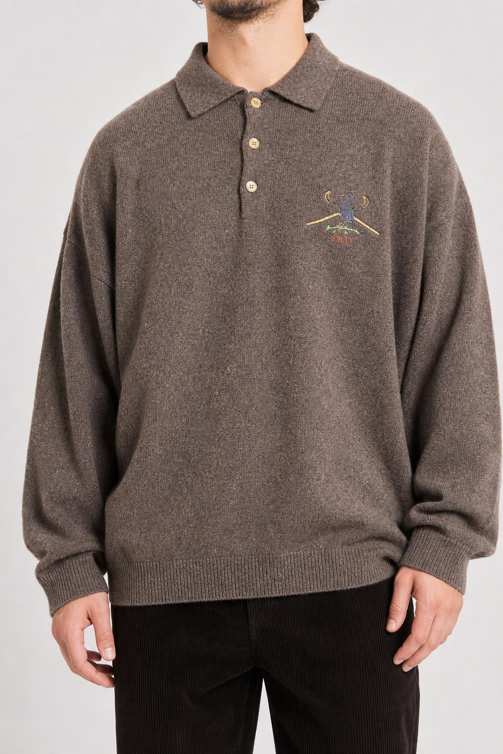 Maglione colletto polo lana Sisley marrone vintage – Uomo Taglia XL