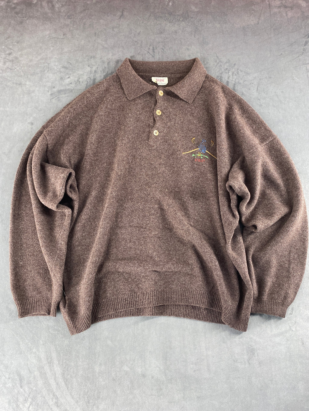 Maglione colletto polo lana Sisley marrone vintage – Uomo Taglia XL