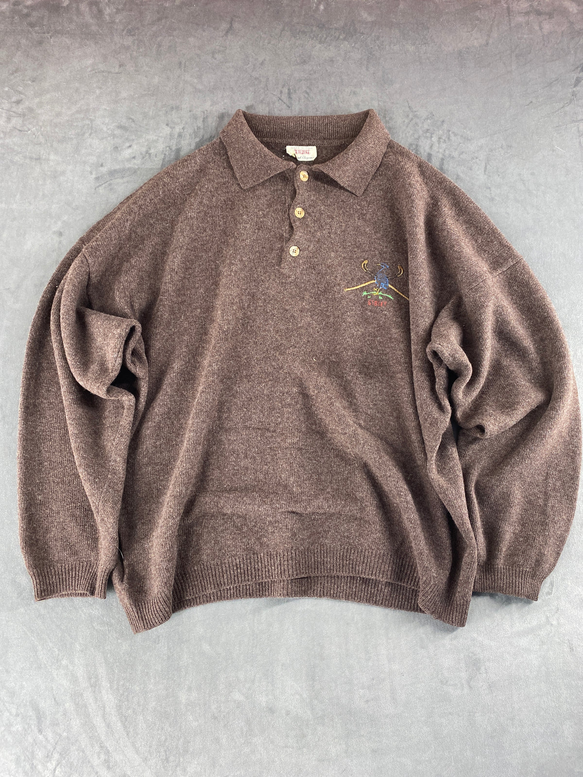 Maglione colletto polo lana Sisley marrone vintage – Uomo Taglia XL