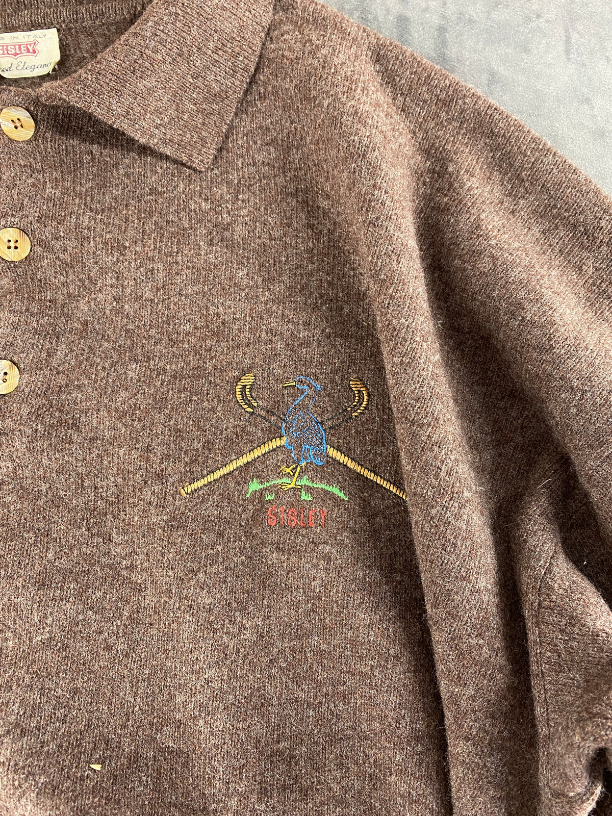 Maglione colletto polo lana Sisley marrone vintage – Uomo Taglia XL