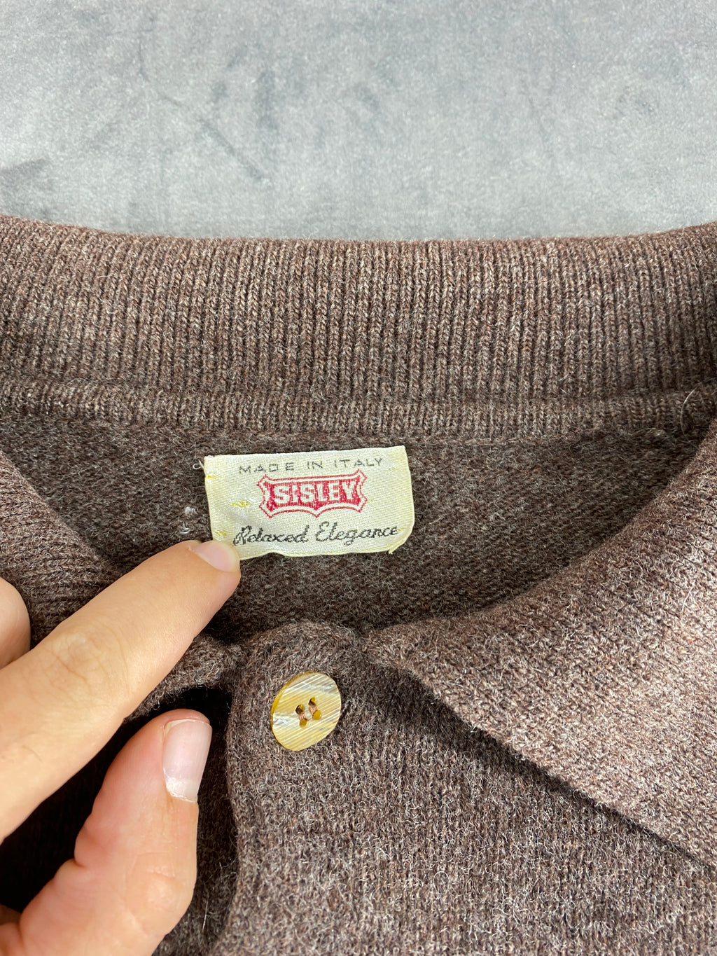 Maglione colletto polo lana Sisley marrone vintage – Uomo Taglia XL