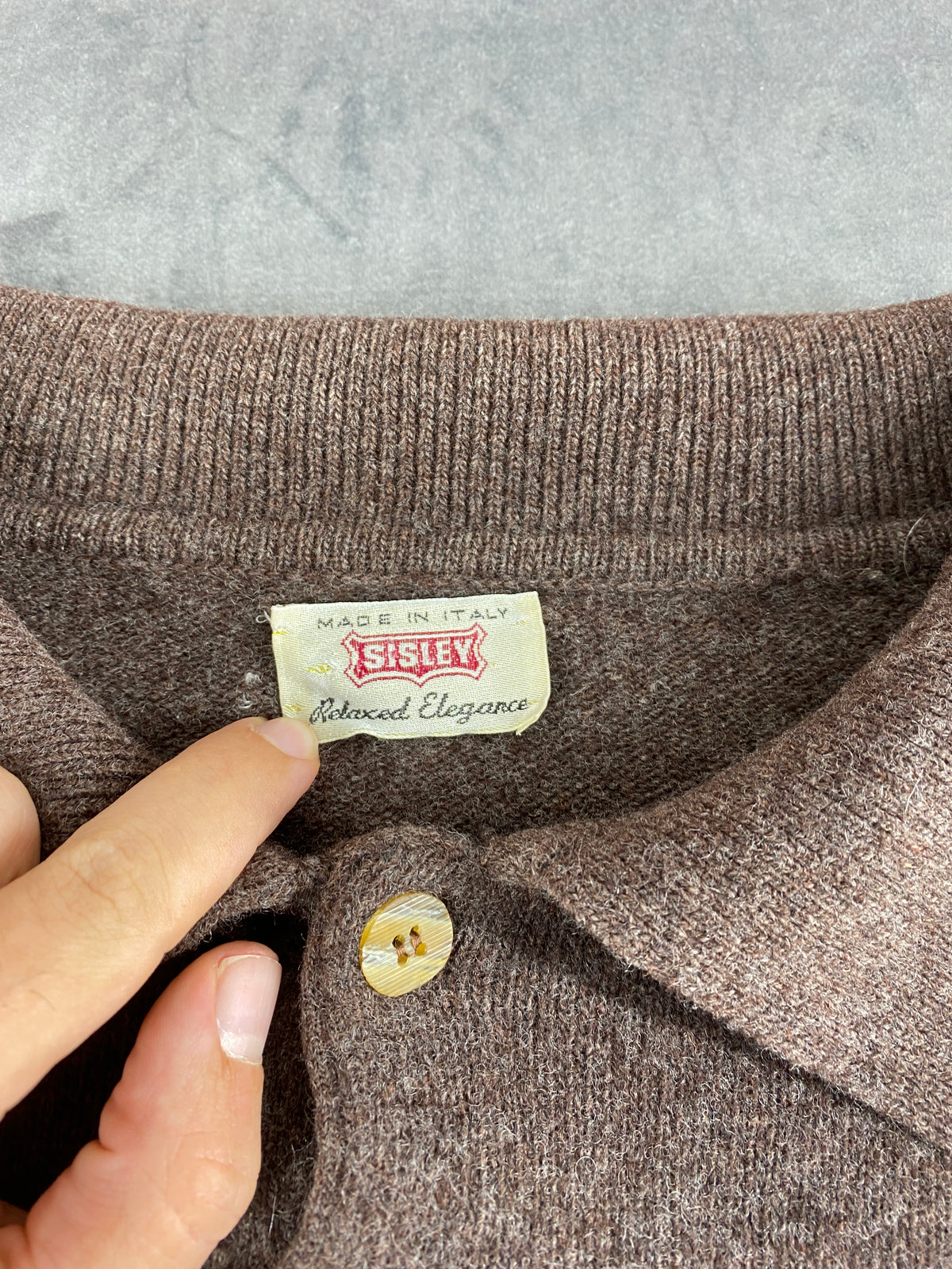 Maglione colletto polo lana Sisley marrone vintage – Uomo Taglia XL