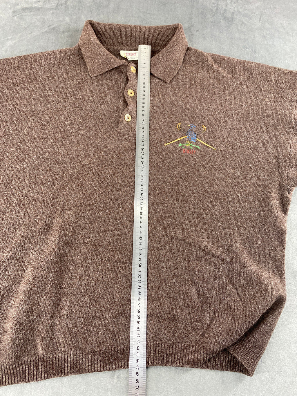Maglione colletto polo lana Sisley marrone vintage – Uomo Taglia XL