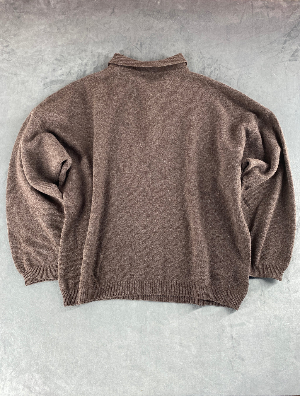 Maglione colletto polo lana Sisley marrone vintage – Uomo Taglia XL