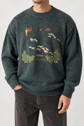 Maglione girocollo lana ricamo caccia Golfino vintage – Uomo Taglia XL
