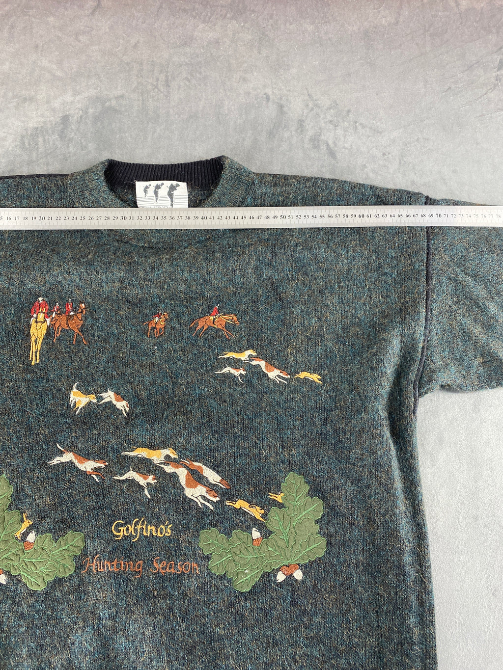 Maglione girocollo lana ricamo caccia Golfino vintage – Uomo Taglia XL