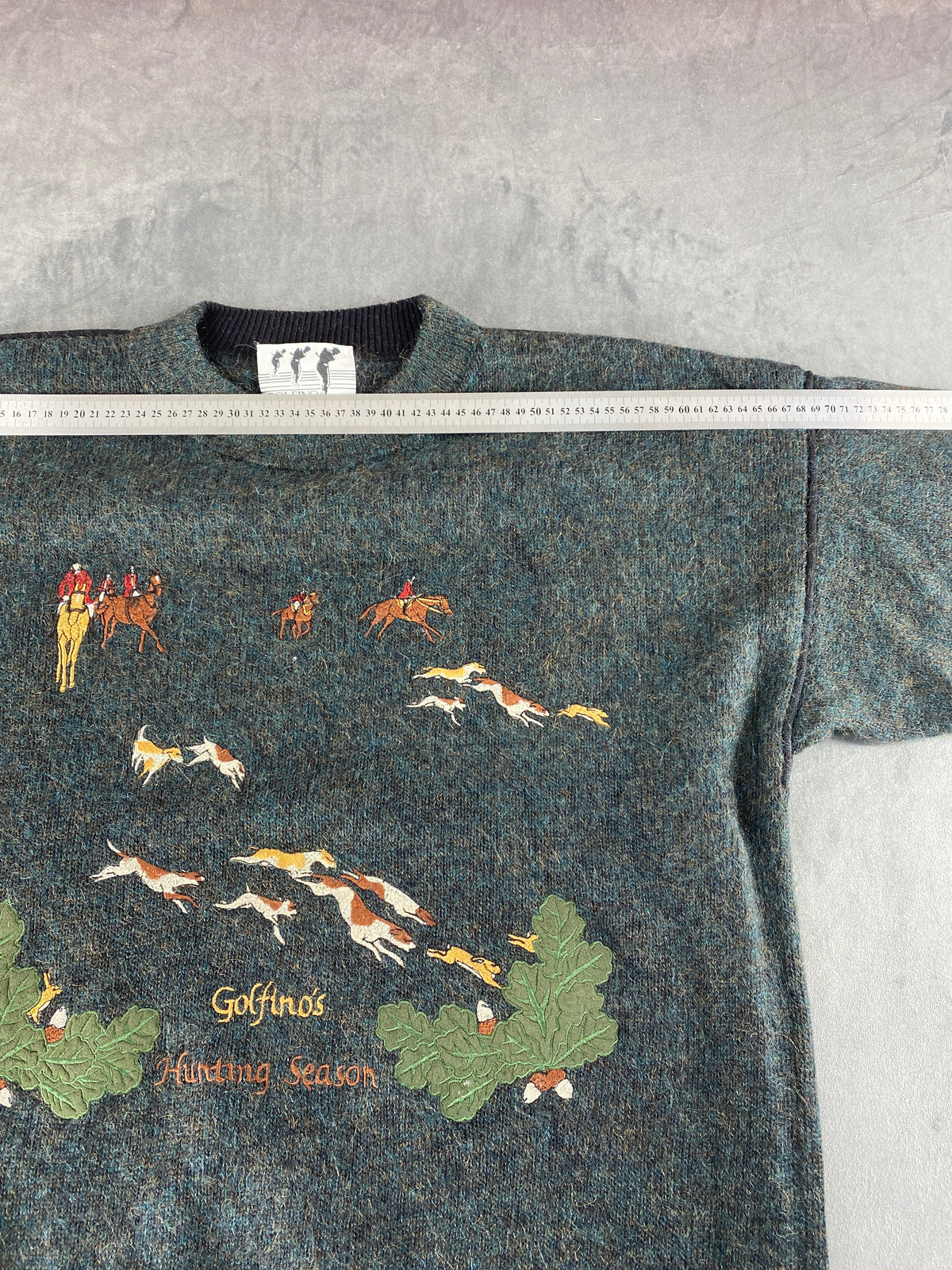 Maglione girocollo lana ricamo caccia Golfino vintage – Uomo Taglia XL