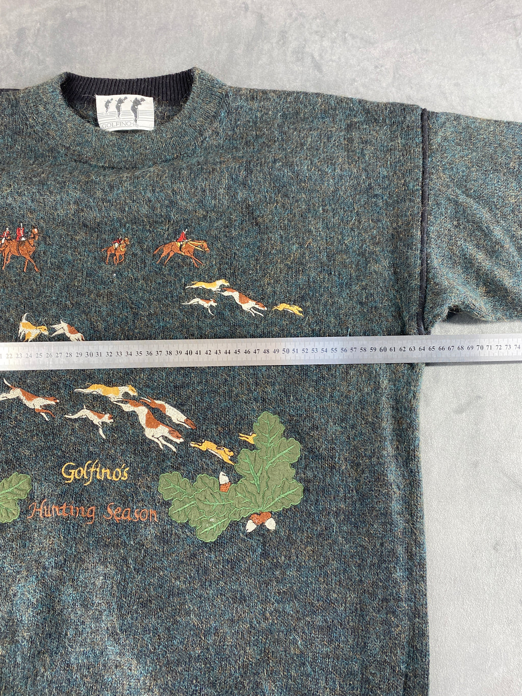 Maglione girocollo lana ricamo caccia Golfino vintage – Uomo Taglia XL