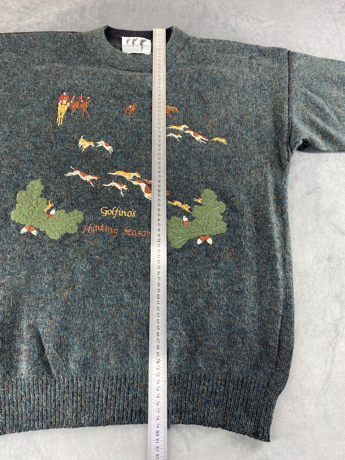Maglione girocollo lana ricamo caccia Golfino vintage – Uomo Taglia XL