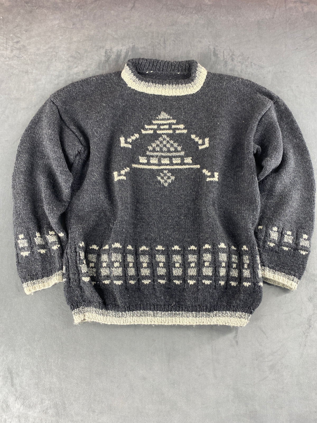 Maglione girocollo fantasia nordica grigio vintage – Donna Taglia XL