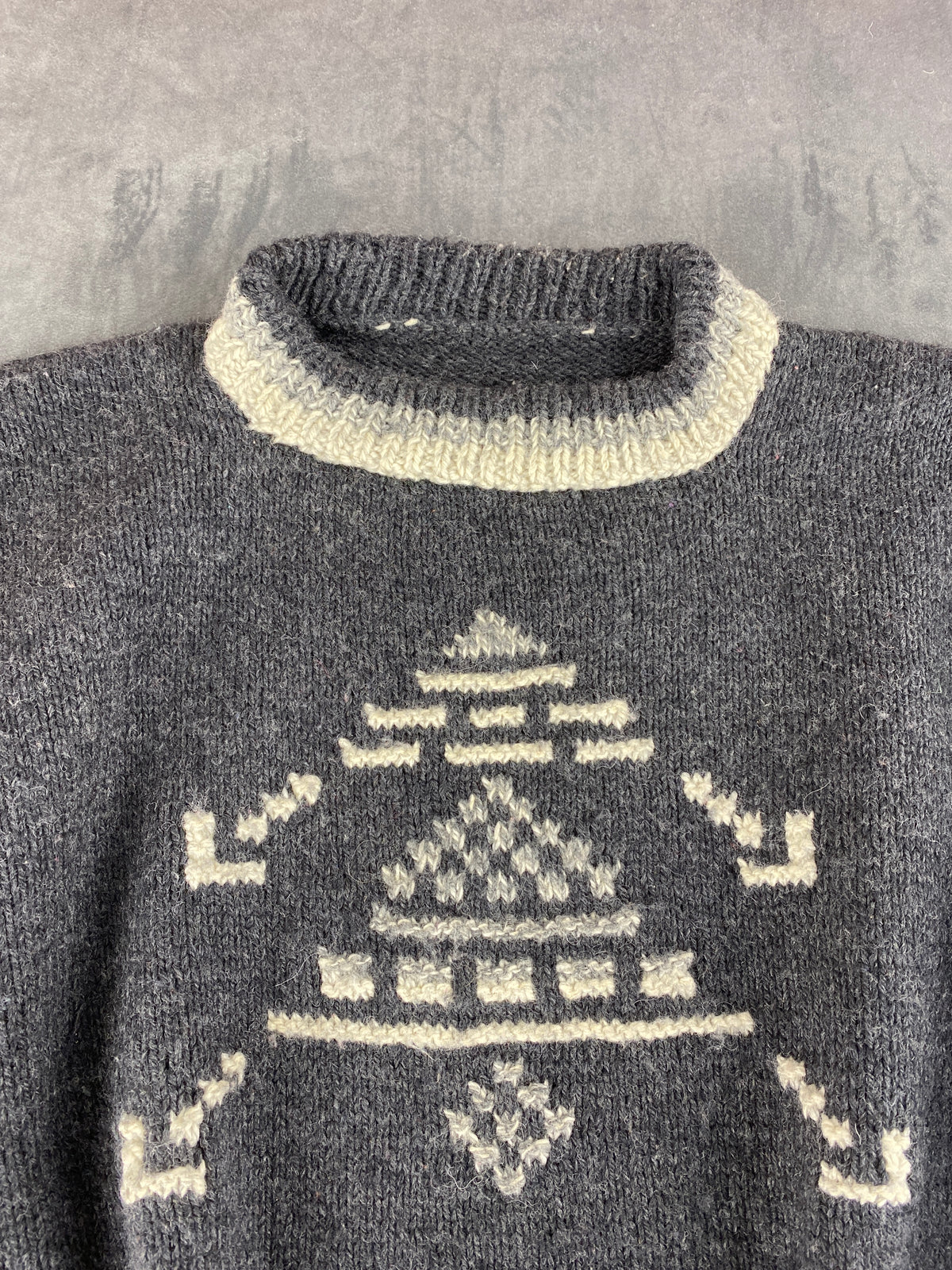 Maglione girocollo fantasia nordica grigio vintage – Donna Taglia XL
