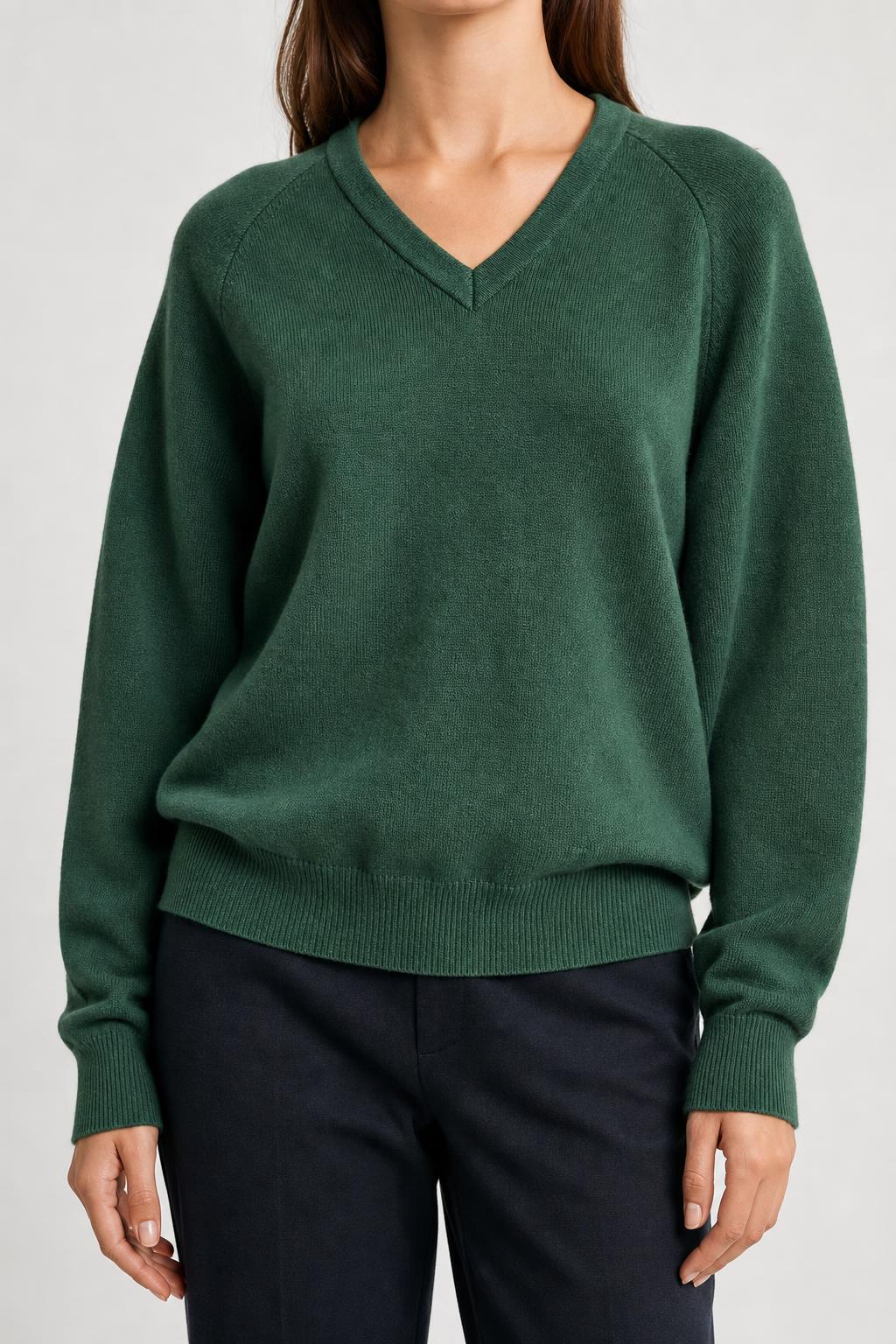 Maglione scollo a V acrilico Maestro verde bosco vintage – Donna Taglia XL