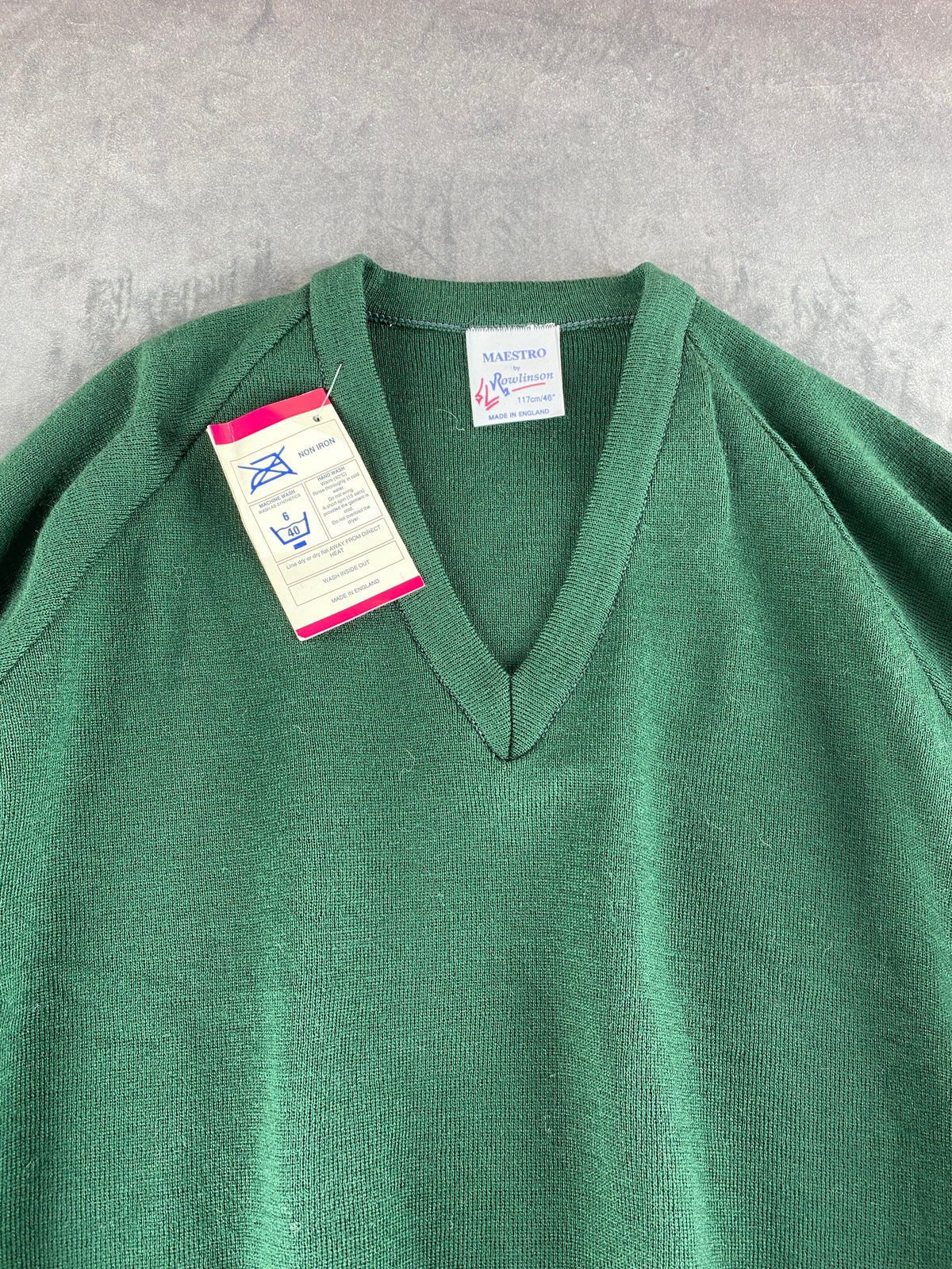 Maglione scollo a V acrilico Maestro verde bosco vintage – Donna Taglia XL