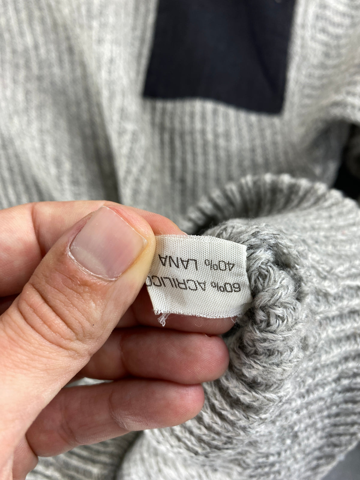 Maglione girocollo lana grigio a coste con patch vintage – Uomo Taglia XL