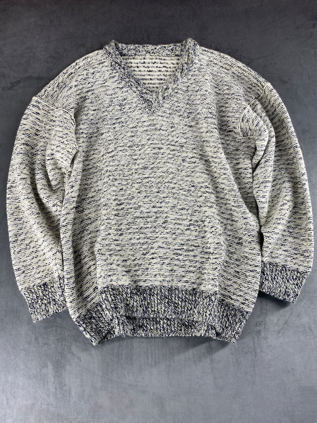 Maglione scollo a V grigio mélange vintage – Donna Taglia XL