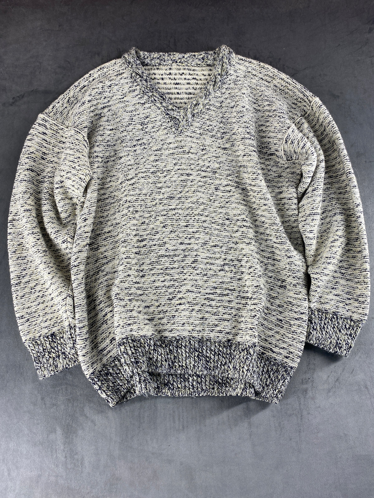 Maglione scollo a V grigio mélange vintage – Donna Taglia XL