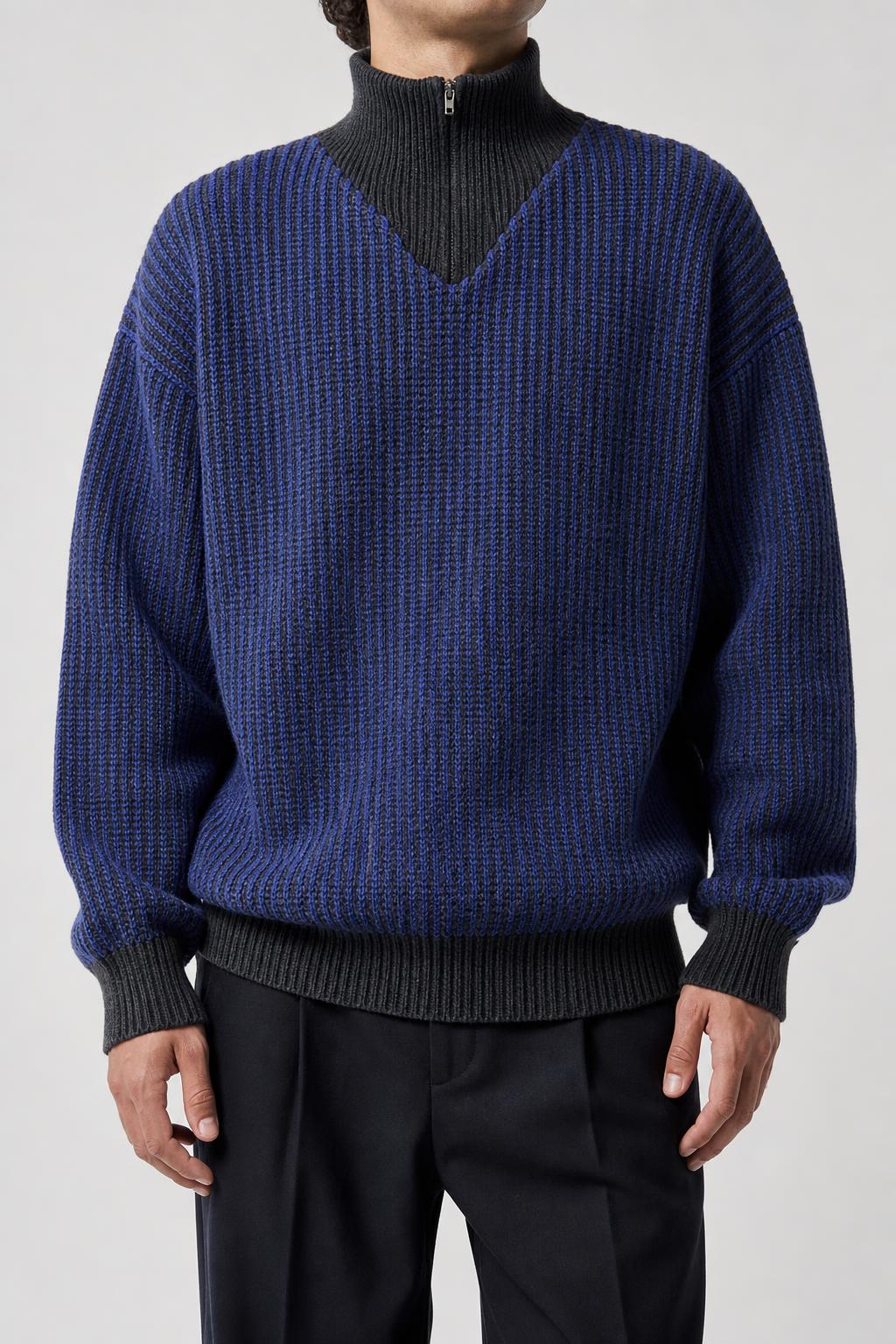 Maglione half-zip navy testurizzato Stefanel vintage – Uomo Taglia L