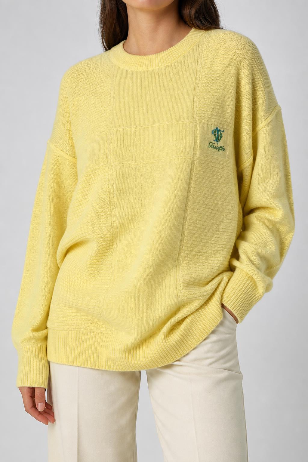 Maglione girocollo cotone Taşoğlu giallo pastello vintage – Donna Taglia XL