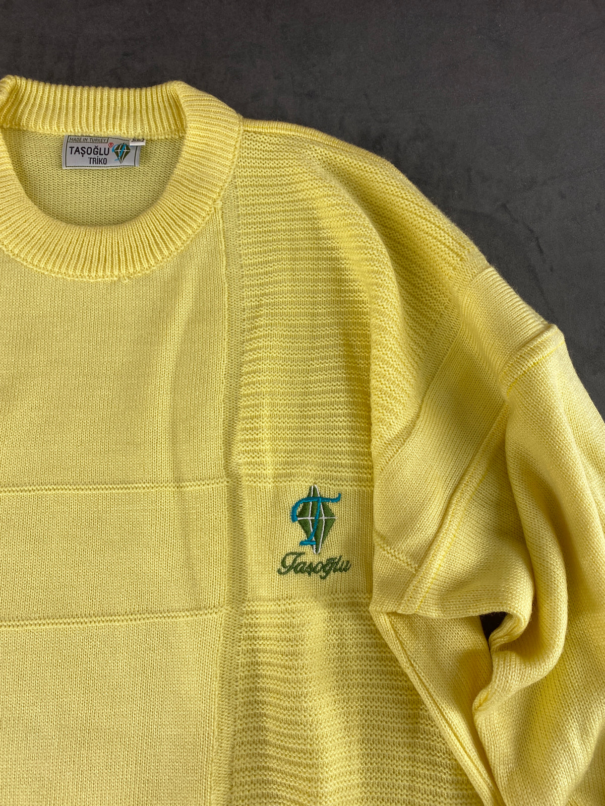 Maglione girocollo cotone Taşoğlu giallo pastello vintage – Donna Taglia XL